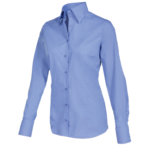 Giovanni Capraro Shirt Dames Middenblauw Lange Mouw Button Under