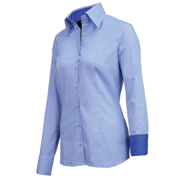 Giovanni Capraro Shirt Dames Middenblauw Lange Mouw Button Under