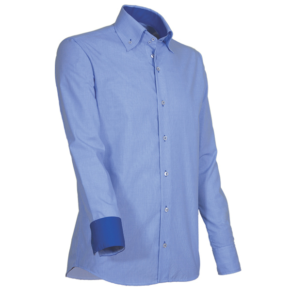 Giovanni Capraro Shirt Heren Midden Blauw Lange Mouw Button Down