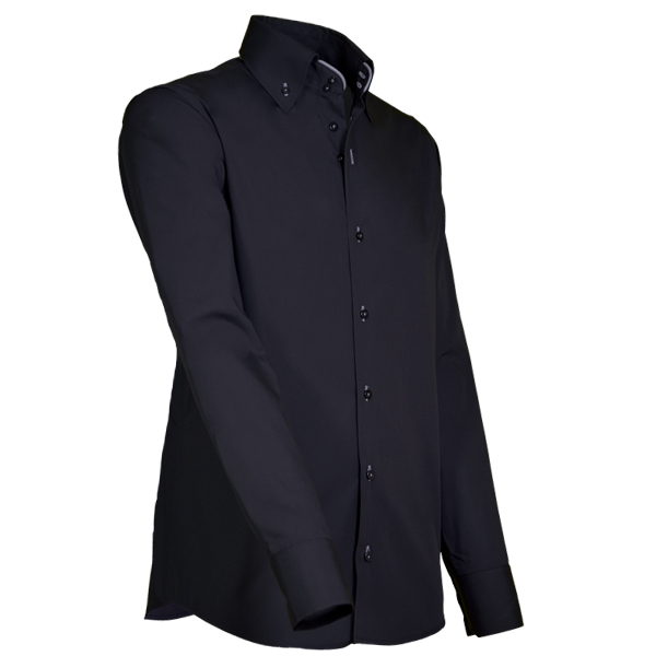 Giovanni Capraro Shirt Heren Zwart Lange Mouw Button Down