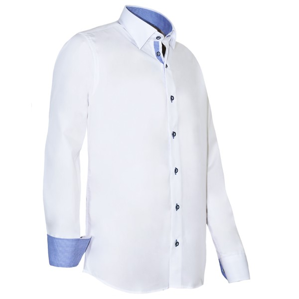 Giovanni Capraro Shirt Heren Wit Lange Mouw Button Under