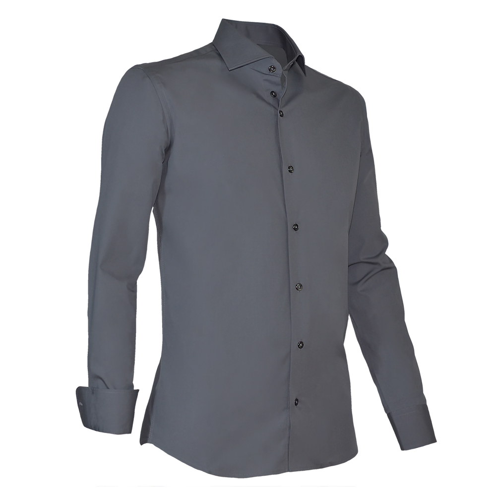 Giovanni Capraro Shirt Heren Grijs Lange Mouw Semi Spread