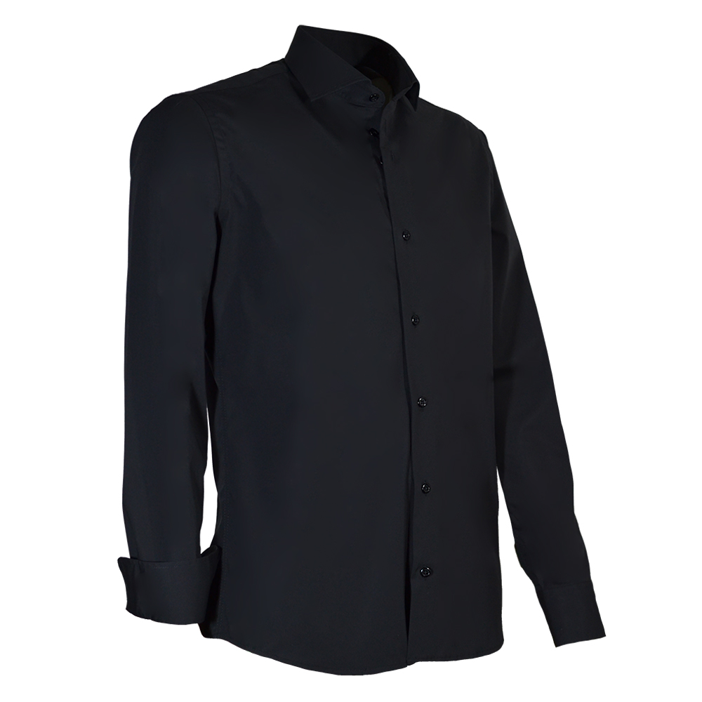 Giovanni Capraro Shirt Heren Zwart Lange Mouw Semi Spread