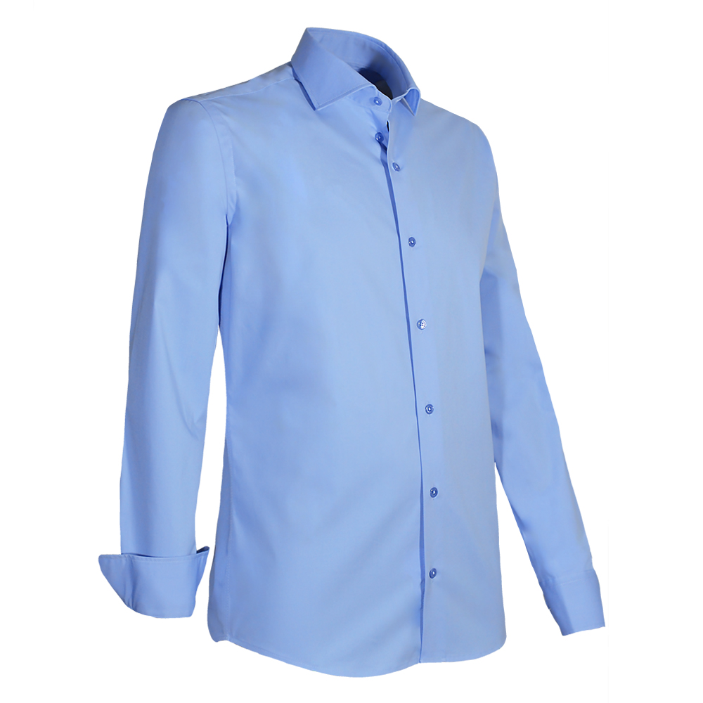 Giovanni Capraro Shirt Heren Blauw Lange Mouw Semi Spread