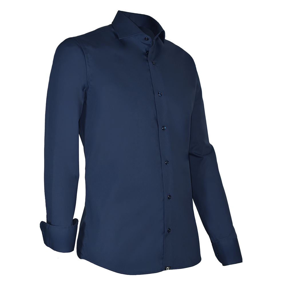 Giovanni Capraro Shirt Heren Marineblauw Lange Mouw Semi Spread