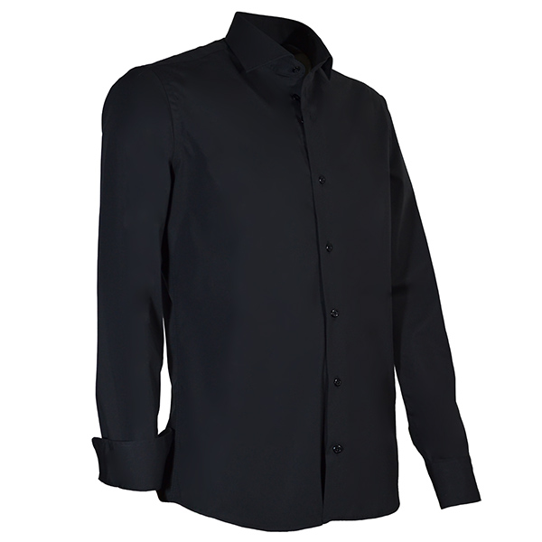 Giovanni Capraro Shirt Heren Zwart Lange Mouw Semi Spread