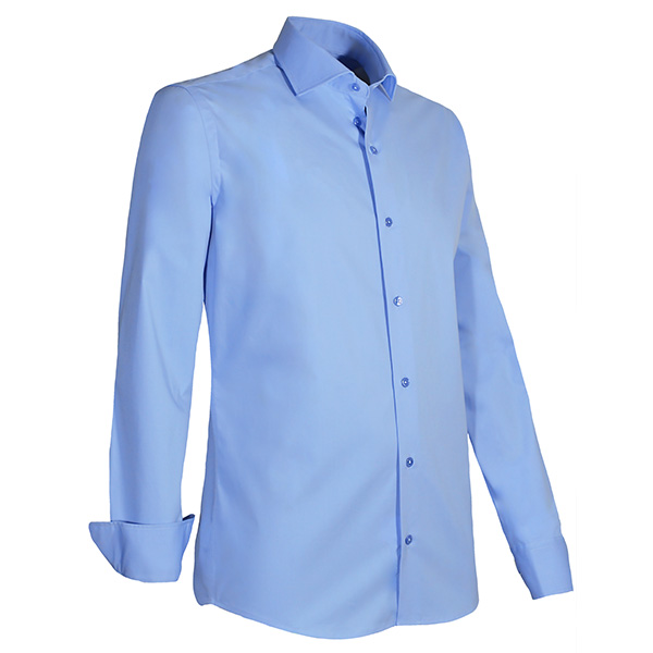 Giovanni Capraro Shirt Heren Blauw Lange Mouw Semi Spread