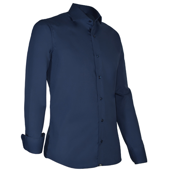 Giovanni Capraro Shirt Heren Marineblauw Lange Mouw Semi Spread