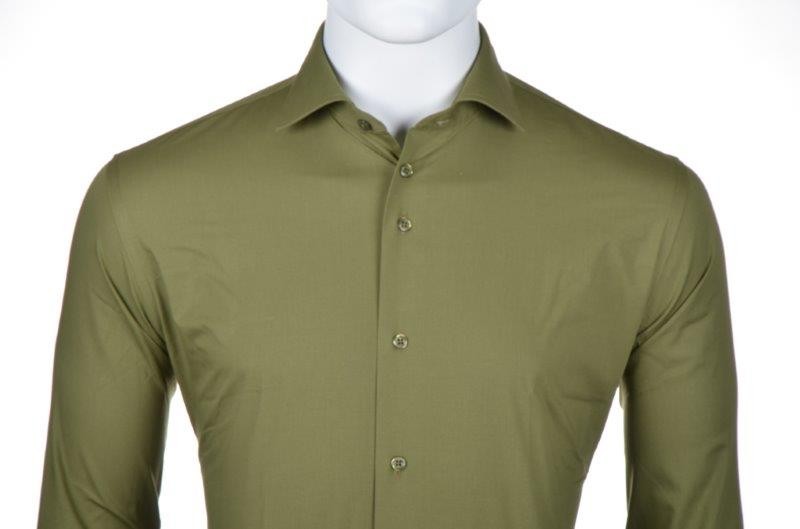 Giovanni Capraro Shirt Heren Olijfgroen Lange Mouw Semi Spread