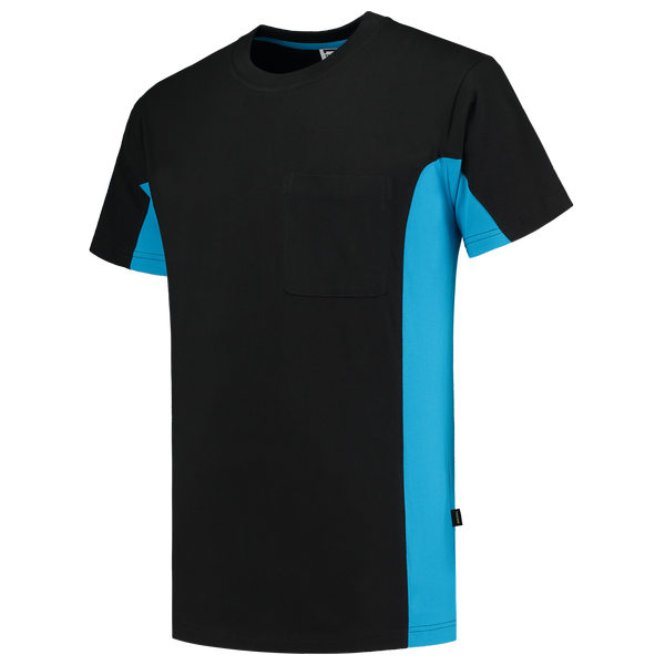 Tricorp T-shirt Bicolor Borstzak BlackTurquoise