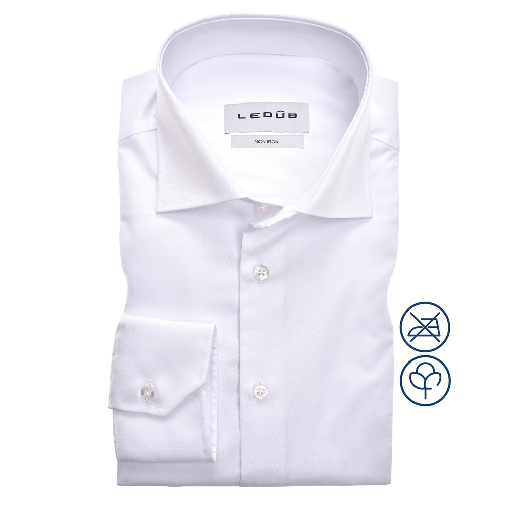 Ledûb Shirt White Slim Fit Single Cuff Non Iron