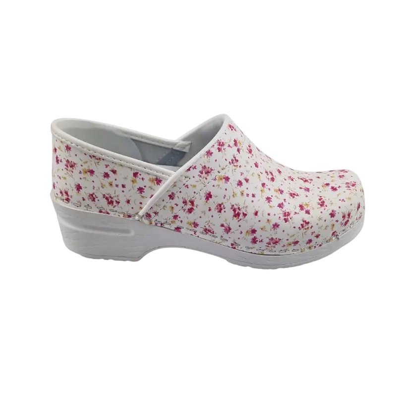Zorgklomp PU Dina gesloten hiel roze bloemetjes