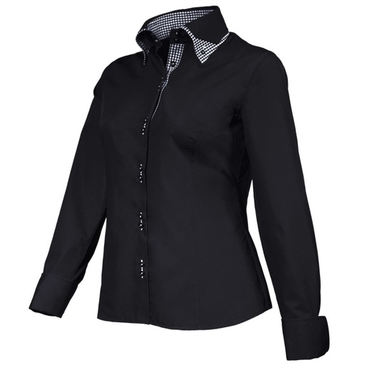 [GC-29303-20] Giovanni Capraro Shirt Dames Zwart Lange Mouw Double Collar