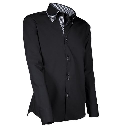 [GC-903-20] Giovanni Capraro Shirt Heren Zwart Lange Mouw Double Collar