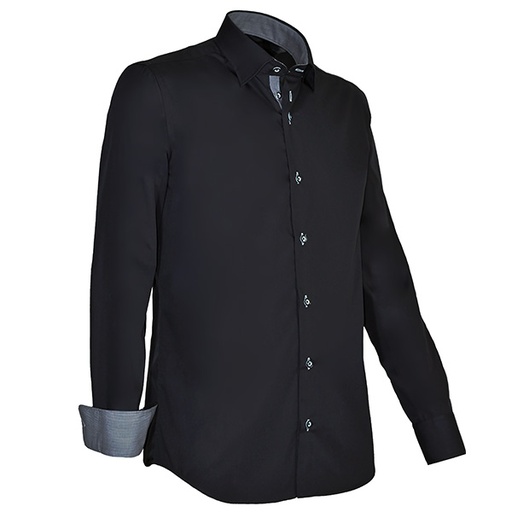 [GC-935-20] Giovanni Capraro Shirt Heren Zwart Lange Mouw Button Under