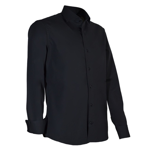 [GC-9360-20] Giovanni Capraro Shirt Heren Zwart Lange Mouw Semi Spread