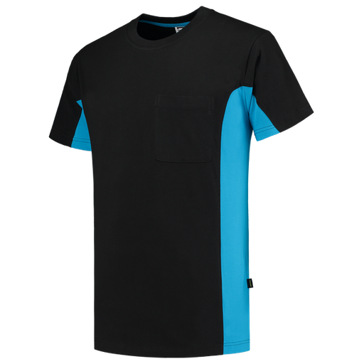[TRI-102002BlackTurquoise] Tricorp T-shirt Bicolor Borstzak BlackTurquoise