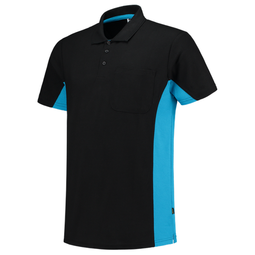 [TRI-202002BlackTurquoise] Tricorp Poloshirt Bicolor Borstzak BlackTurquoise