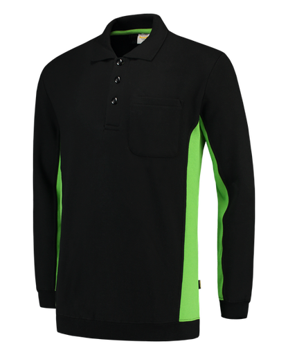 [TRI-302001BlackLime] Tricorp Polosweater Bicolor Borstzak BlackLime