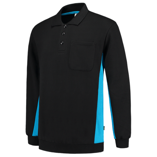 [TRI-302001BlackTurquoise] Tricorp Polosweater Bicolor Borstzak BlackTurquoise