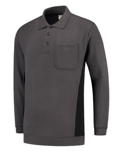 [TRI-302001DarkgreyBlack] Tricorp Polosweater Bicolor Borstzak DarkgreyBlack