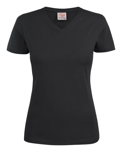 [TXT-2264025-900] Printer Essentials Heavy V-neck  T-Shirt Dames Zwart