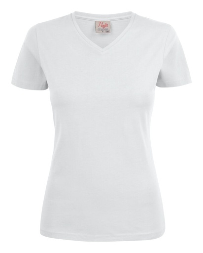 [TXT-2264025-100] Printer Essentials Heavy V-neck  T-Shirt Dames Wit