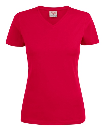 [TXT-2264025-400] Printer Essentials Heavy V-neck  T-Shirt Dames Rood