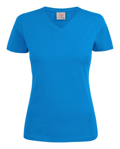 [TXT-2264025-632] Printer Essentials Heavy V-neck  T-Shirt Dames Oceaan Blauw