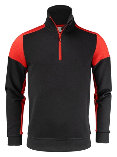 [TXT-2262069-9040] Printer Prime Prime  Sweater Halve Rits Unisex Zwart/Rood