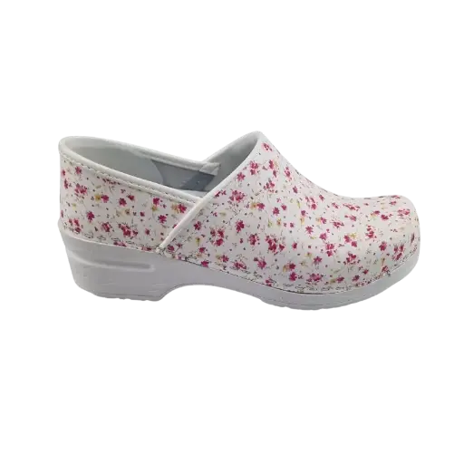 Zorgklomp PU Dina gesloten hiel roze bloemetjes